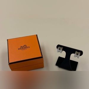 Hermes Authentic H Motif Vintage Earrings White Silver